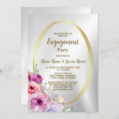 Verlovingsfeest Kleurrijke Roze Bloemen Gouden Lij Kaart (Voorkant / Achterkant)