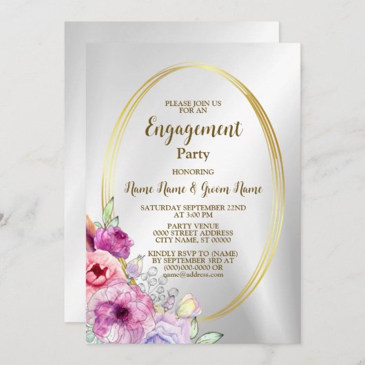 Verlovingsfeest Kleurrijke Roze Bloemen Gouden Lij Kaart (Voorkant / Achterkant)