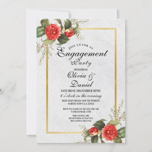 Verlovingsfeest Koppels Douche Kerstmis Rood Goud Kaart (Voorkant)