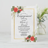 Verlovingsfeest Koppels Douche Kerstmis Rood Goud Kaart (Staand voorkant)