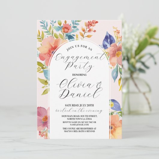 Verlovingsfeest Koppels Douche Zomer Bloemen Kaart (Staand voorkant)