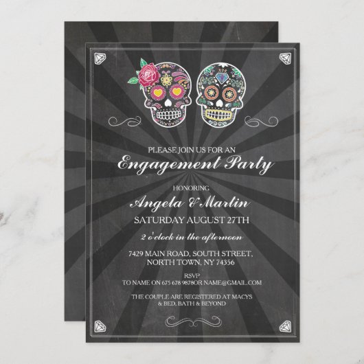 verlovingsfeest krijt suiker schedels koppels uitn kaart (Voorkant / Achterkant)