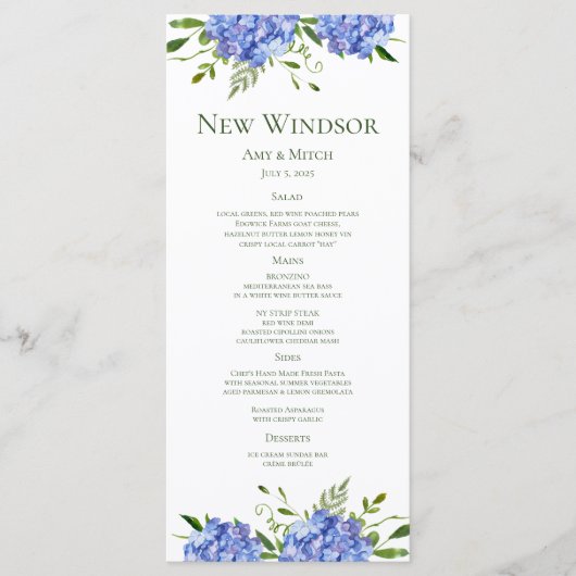 Verlovingsfeest met Blauwe Hortensia's Menu (Voorkant)