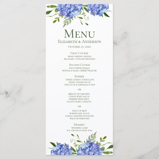 Verlovingsfeest met Blauwe Hortensia's Menu (Voorkant)