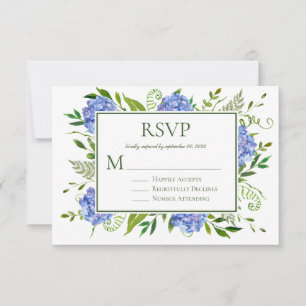 Verlovingsfeest met blauwe hortensia's RSVP kaartje
