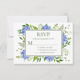 Verlovingsfeest met blauwe hortensia's RSVP kaartje