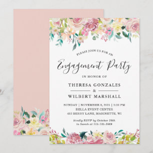 Verlovingsfeest met pastelroze bloemen kaart