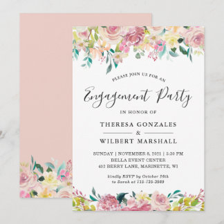 Verlovingsfeest met pastelroze bloemen kaart