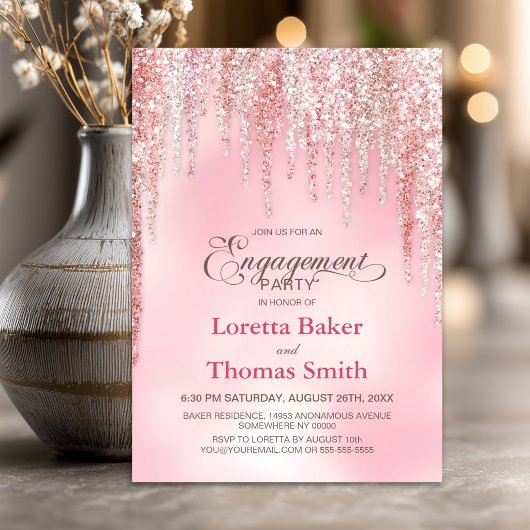 Verlovingsfeest met roze glitter kaart