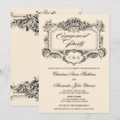 Verlovingsfeest met vintage-ornamenten kaart (Voorkant / Achterkant)