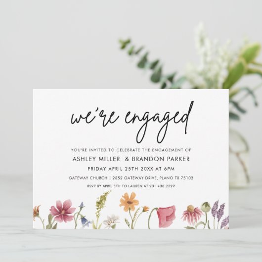 Verlovingsfeest met wilde bloemen kaart (Staand voorkant)