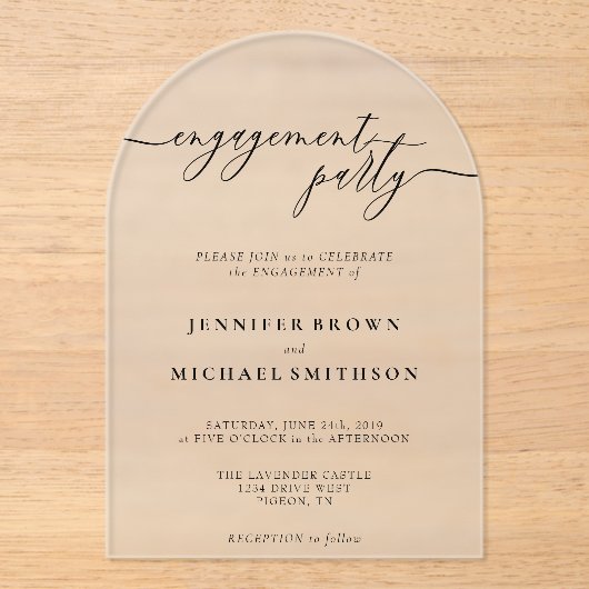 Verlovingsfeest Minimale Moderne bruiloft Acryl Uitnodigingen (Voorkant)