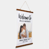 Verlovingsfeest Moderne Foto Welkom Hangend Wandkleed (Gebogen)