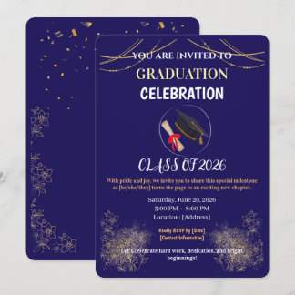 Verlovingsfeest Navy Blauw en Goud Save the Date  Kaart