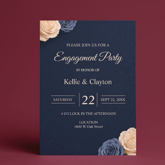Verlovingsfeest Navy Blue Rose Kaart