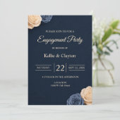 Verlovingsfeest Navy Blue Rose Kaart (Staand voorkant)