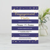 Verlovingsfeest Navy Stripe Gold Glitter Uitnodige Kaart (Staand voorkant)