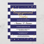 Verlovingsfeest Navy Stripe Gold Glitter Uitnodige Kaart (Voorkant / Achterkant)