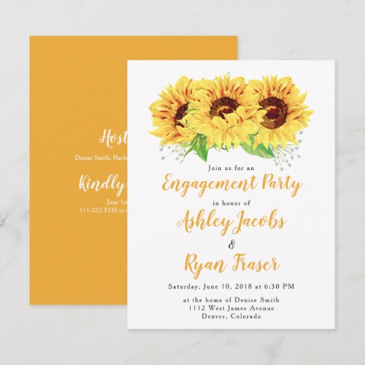 Verlovingsfeest nodigen gele zonnebloem uit kaart (Voorkant / Achterkant)