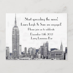 Verlovingsfeest NYC Silhouette Gegraveerd 01 Uitnodiging Briefkaart