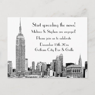 Verlovingsfeest NYC Silhouette Gegraveerd 01 Uitnodiging Briefkaart