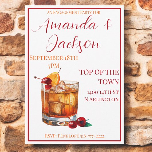 Verlovingsfeest Oude Mode Cocktail Script Kaart