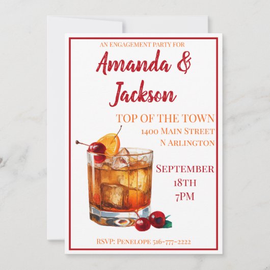 Verlovingsfeest Oude Mode Cocktail Uitnodiging (Voorkant)