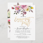 Verlovingsfeest pastel Waterverf Bloemen Aankondiging (Voorkant / Achterkant)