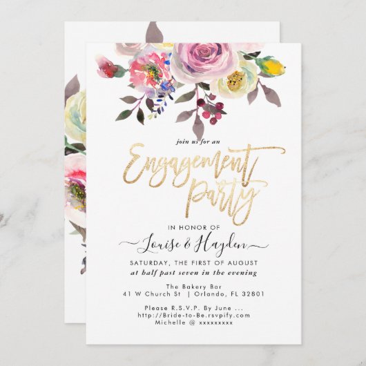 Verlovingsfeest pastel Waterverf Bloemen Aankondiging (Voorkant / Achterkant)