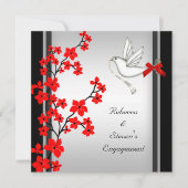 Verlovingsfeest Rood Witte Bloesem Zwart Kaart (Voorkant)