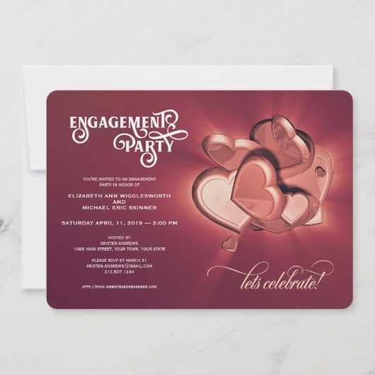 Verlovingsfeest, Roos Gold Hearts Invitation Aankondiging (Voorkant)