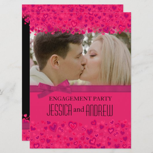 Verlovingsfeest roze harten uw foto-uitnodiging kaart (Voorkant / Achterkant)