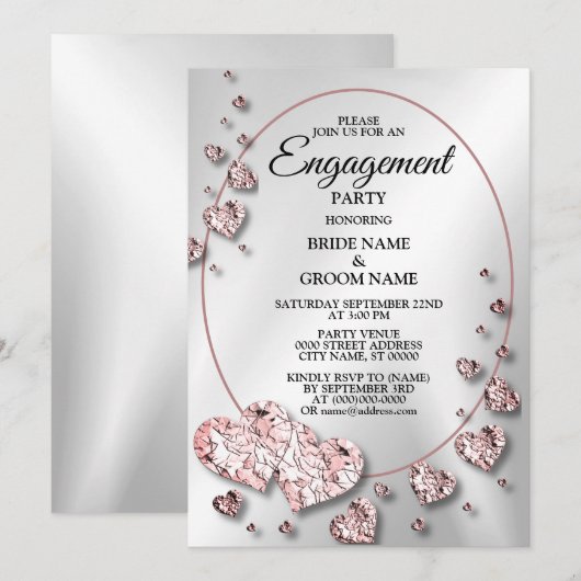 Verlovingsfeest Roze Perzik Glanzende Hart Geometr Kaart (Voorkant / Achterkant)