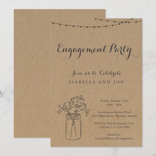 Verlovingsfeest | Rustic Kraft Paper Kaart (Voorkant / Achterkant)