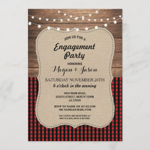 Verlovingsfeest Rustic Wood Burlap Buffalo Check Kaart