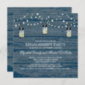 Verlovingsfeest Rustic Wood Mason Jar and Lights Kaart (Voorkant / Achterkant)