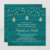 Verlovingsfeest Rustic Wood Mason Jar and Lights Kaart (Voorkant / Achterkant)