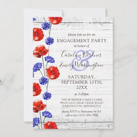 Verlovingsfeest Rustiek Hout & Rood Poppy Land Kaart (Voorkant)