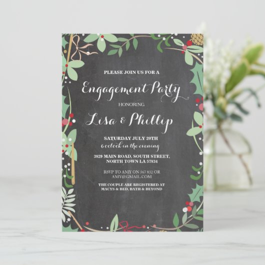 Verlovingsfeest Rustieke Douche Winter Krijt Uitno Kaart (Staand voorkant)