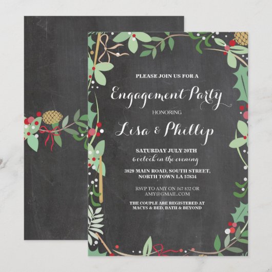 Verlovingsfeest Rustieke Douche Winter Krijt Uitno Kaart (Voorkant / Achterkant)