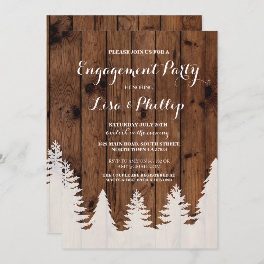 Verlovingsfeest Rustieke Douche Winterbomen Uitnod Kaart (Voorkant / Achterkant)