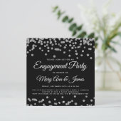 Verlovingsfeest Silver Glitter Confetti Zwart Kaart (Staand voorkant)
