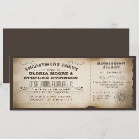  verlovingsfeest ticket typografie ontwerp kaart (Voorkant / Achterkant)