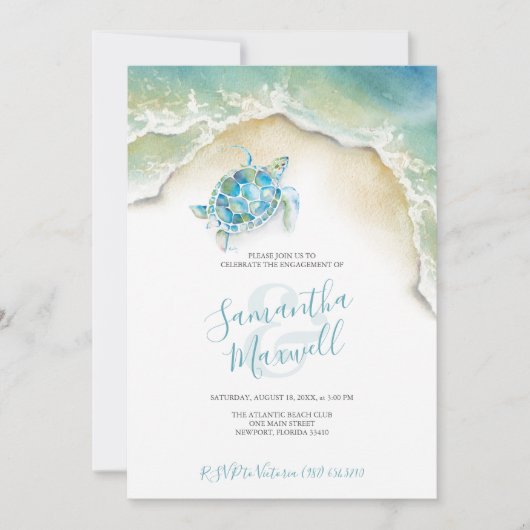Verlovingsfeest Tropisch Zee Schildpad Waterverf (Voorkant)