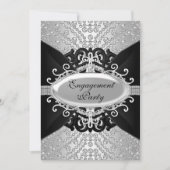 Verlovingsfeest Uitnodiging Diamond Zwart & Zilver (Voorkant)