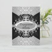 Verlovingsfeest Uitnodiging Diamond Zwart & Zilver (Staand voorkant)