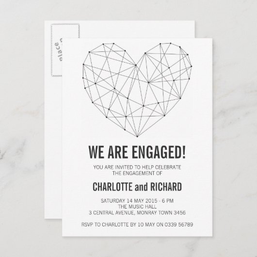 Verlovingsfeest uitnodiging geometrisch hart (Voorkant / Achterkant)