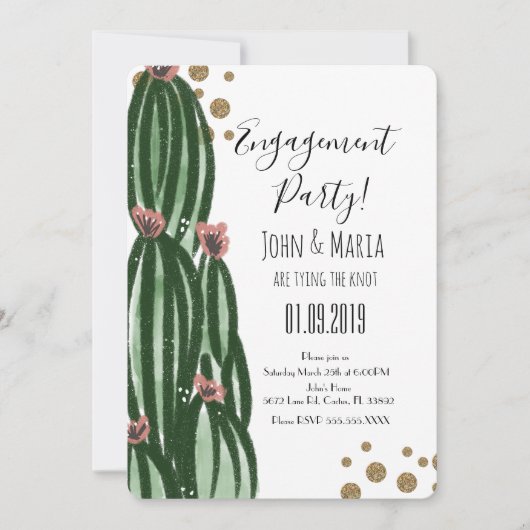 Verlovingsfeest uitnodiging met speelse cactus en (Voorkant)