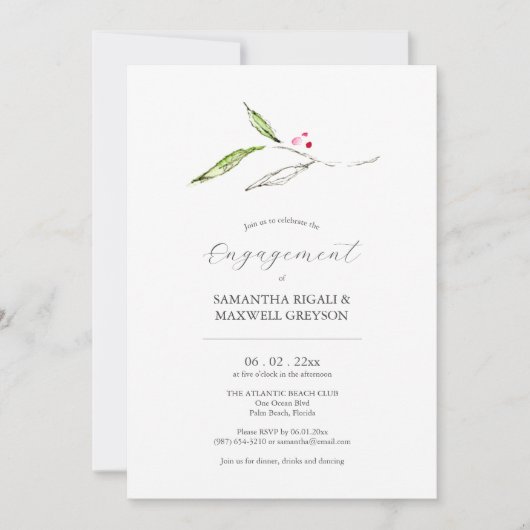 Verlovingsfeest Uitnodigingen Kerstmis Botanicals (Voorkant)