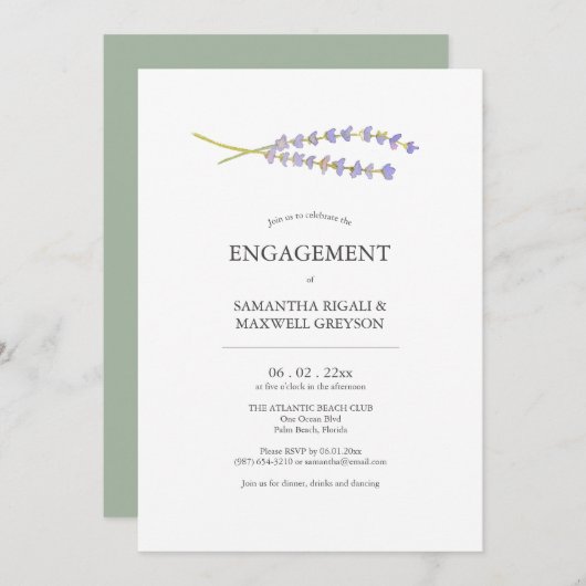 Verlovingsfeest Uitnodigingen Waterverf Lavendel (Voorkant / Achterkant)